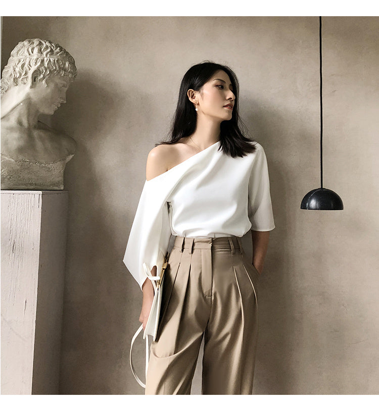 Women’s Strapless Shoulder Shirt - Polyester Stretch Top (91-95% Polyester, Slim Fit Casual Blouse)