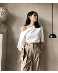Women’s Strapless Shoulder Shirt - Polyester Stretch Top (91-95% Polyester, Slim Fit Casual Blouse)