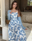 Women Forest Style Floral Skirt Long Sleeved Cardigan Wool Sweater