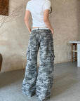 Camouflage Zipper Three-dimensional Denim Pants Women