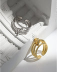Women’s Multi-Layer Knotted S925 Sterling Silver Ring – Adjustable Open Design