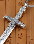 Men S925 Sterling Silver Sword Pendant – European Geometric Carved Necklace Charm (No Chain)