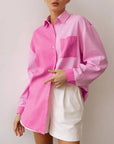 Women’s Temperament Leisure Cotton-Linen Long Sleeve Shirt – Solid Color Casual Style