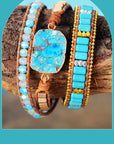 Turquoise Stretch Bracelet – Hand-Knotted Bohemian Style – Unisex Healing Stone Jewelry
