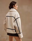Women’s Thickened Lamb-Mohair Leather-Look Biker Jacket – Sweet Style Fur-Collar Patchwork Coat