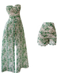 Retro Hollow Lace High Slit Dress Set – Vintage Allure with a Modern Edge