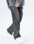 Raw Hem Jeans Men's American High Street Straight-leg Pants