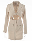 Women’s Blazer Dress Suit – Notched Collar Hollow-Out Button Jacket Style
