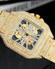 Men’s Square Skeleton Watch – Full Diamond Quartz (Gold/Silver, 44mm)