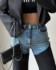 Women’s Contrast Patchwork Straight Leg Jeans - Blue & Black Denim Pants (S-XL)