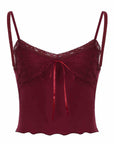 Women's Red Backless Sling Vest - Lace-Up Slim Fit Cropped Top (S/M/L) - 95% Polyester 5% Spandex Stretch Summer Wear