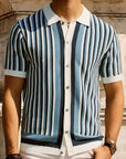 Men's Tencel Knit Shirt - Blue & Black Striped Casual Top - Breathable Sustainable Leisure Wear (S-XXL)