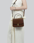 Women’s Genuine Leather Small Square Handbag – Vintage Metal Buckle Crossbody & Shoulder Bag with Premium Cowhide, Elegant Structured Design for Daily & Casual Use