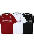 Men's Color Block Patchwork Sports T-Shirt - Contrast Letter Print Cotton Tee (White/Black/Red, S-XL) for Casual & Streetwear