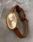Woven Strap Retro Court Style Retro Gold, Round Small Watch For Women