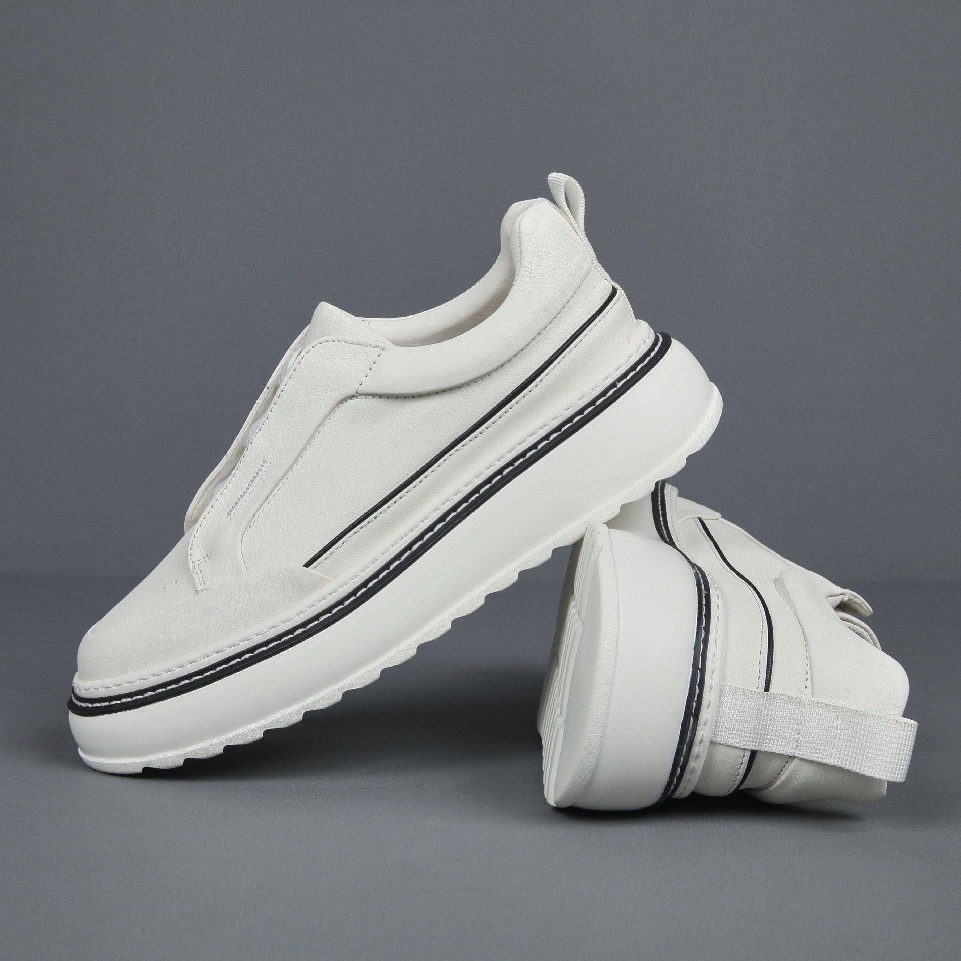 Men’s Breathable Slip-On Sneakers – Simple All-Match Cowhide Platform Casual Shoes
