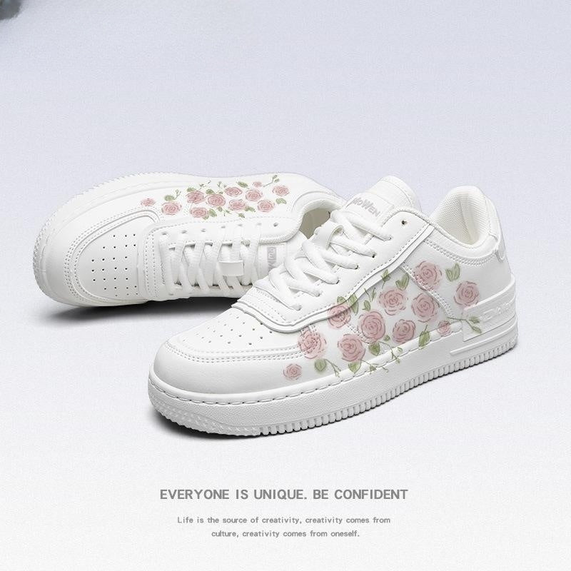 Baskets blanches en toile pour fille – Chaussures mi-hautes Sweet French Rose (lacets roses/blancs, pointure 35-40) – Chaussures décontractées à enfiler pour l'automne