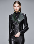 Veste en cuir véritable slim pour femme