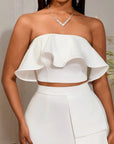 Women’s Tube Top White Shirt & Asymmetric Hip Skirt Set – Elegant Commute Style