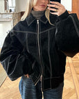 🖤 Ärmellose Chenille-Lederjacke – Edgy Elegance