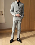 Men's Retro Solid Color Green Collar Suit Two-piece Set