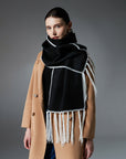 Women’s Double-Faced Woolen Tassel Scarf – Tie-Dye Warm Winter Shawl