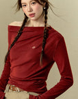Diagonal Collar Bottoming Shirt Elegant Knitted