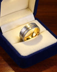 Men Damascus Steel Ring – 8mm Gold Plated Wide Band Minimalist Statement Ring