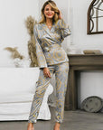 Women's Printed Lace Two-Piece Suit - Long Sleeve Blazer & Pants Set (Polyester-Spandex Blend) - Elegant Office & Evening Wear