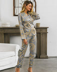 Women's Printed Lace Two-Piece Suit - Long Sleeve Blazer & Pants Set (Polyester-Spandex Blend) - Elegant Office & Evening Wear