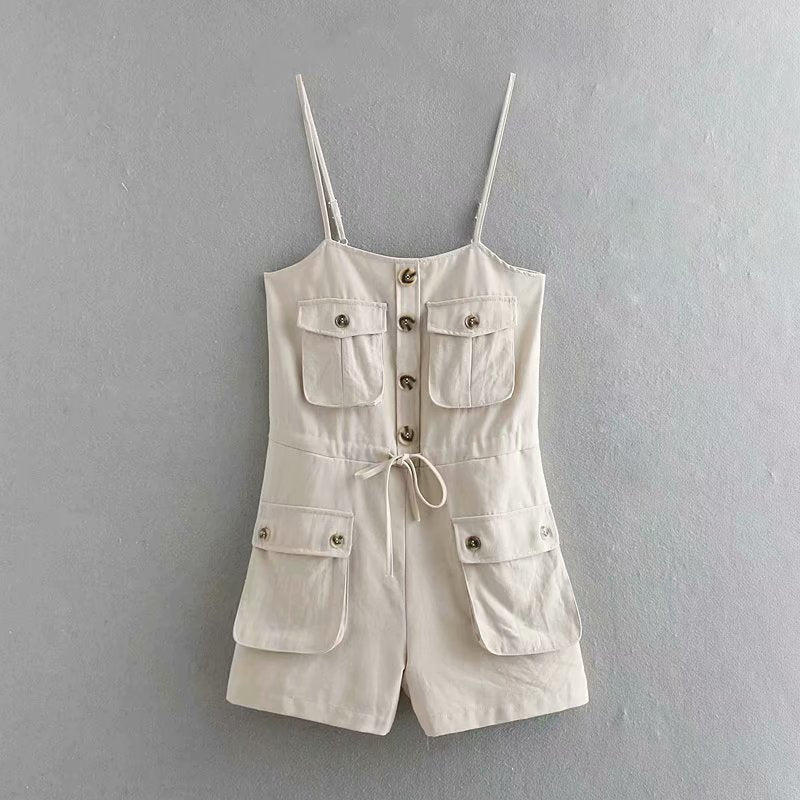 🕶️ Streetwear Utility Jumpsuit Shorts – 3D Pocket Design | Poly-Spandex Blend | Women’s Hipster Style