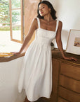 Robe mi-longue à col carré pour femme - Viscose douce (blanc, XS-L)