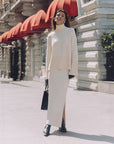 Women’s Loose Sweater & Split Skirt Set – Effortless Elegance for the Modern Socialite