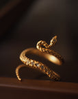 18K Gold Plated Snake Ring – Adjustable Diamond-Studded Statement Jewelry – Vintage Glam