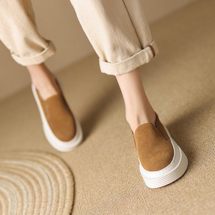 Women's Genuine Leather Classic Muffin Heel Pumps - Square Toe Ballet Flats