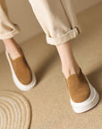 Women's Genuine Leather Classic Muffin Heel Pumps - Square Toe Ballet Flats