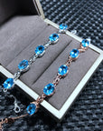 ✨ 925 Silver Natural Topaz Bracelet – 6x8mm Mozambique Gemstone Luxury Jewelry – 5 Stone Micro Inlay Design