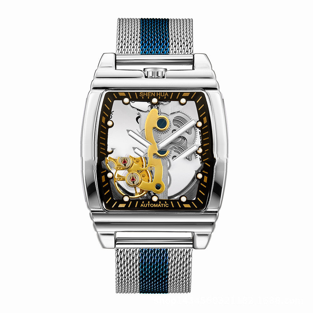 Men's Automatic Mechanical Watch – Barrel-Shaped Luminous Waterproof Chronograph
