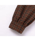 Women’s Preppy Plaid Tie Shirt – Slim Fit Long-Sleeve Lapel Button-Up Top