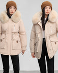 Women’s Fleece-Lined Thickened Cotton Coat – Slim Fit Warm Fur Collar Jacket
