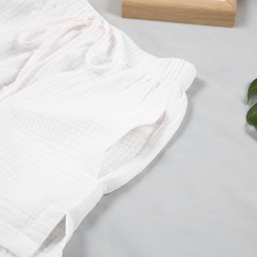🌙 Women’s Double-Layer Cotton Gauze Pajama Set – Long Sleeve & Shorts