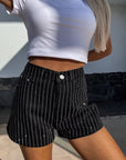 ✨ Women's Rhinestone Embellished Denim Shorts – Street Style Essential (Black/Denim Blue) – Straight Leg Comfort