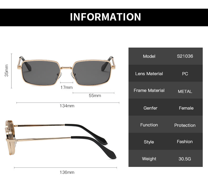 Women’s Metal Punk Square Sunglasses – Retro European Street Style Shades