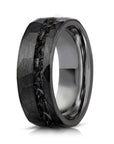 Men’s 8mm Black Tungsten Steel Ring – Hammer Pattern with Crushed Meteorite Inlay
