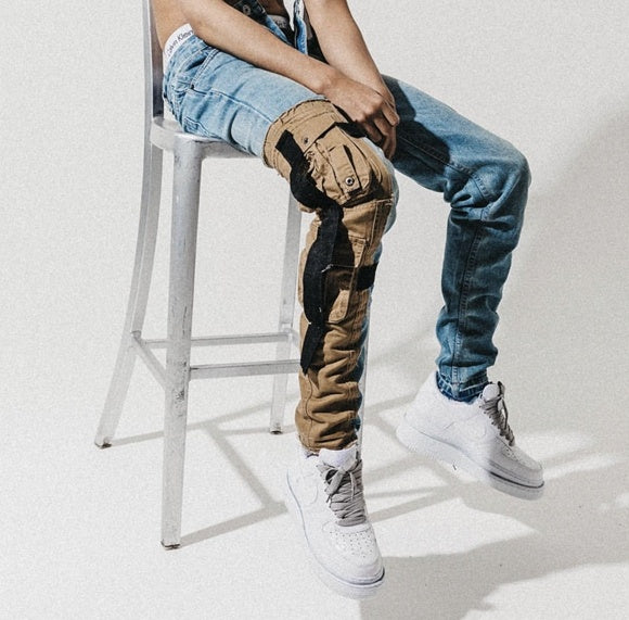 Men’s Tooling Distressed Jeans – Washed Blue Denim
