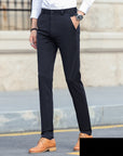 Men’s Stretch Suit Pants – Thick Business Slim Fit with Non-Iron Finish