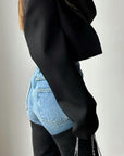Women’s Contrast Patchwork Straight Leg Jeans - Blue & Black Denim Pants (S-XL)