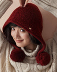 Bonnet cagoule tricoté chaud en laine pour femme