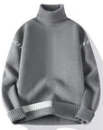 Men’s Velvet Cotton Knitwear Sweater – High Collar Warmth with Casual College Style