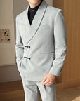 Men's Retro Solid Color Green Collar Suit Two-piece Set